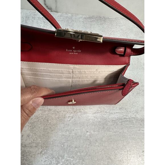 Kate Spade Reegan Smooth Leather Wallet Crossbody KB545 Candied Cherry Red NEW - Picture 4 of 9